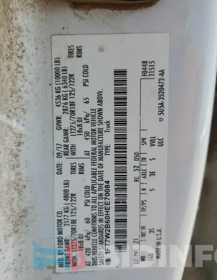 1FT7W2B60HEE70084 Photo# 12