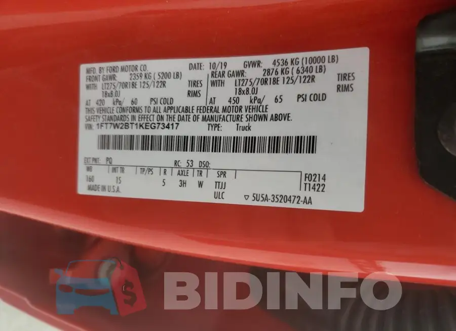 1FT7W2BT1KEG73417 Photo# 12