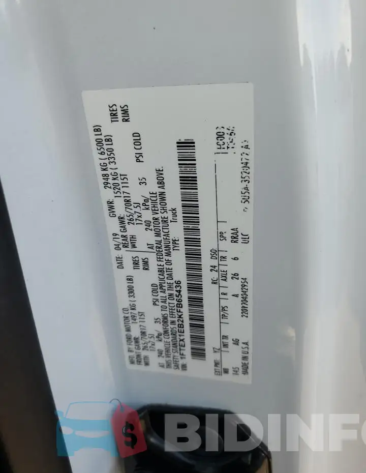 1FTEX1EB2KFB65436 Photo# 12
