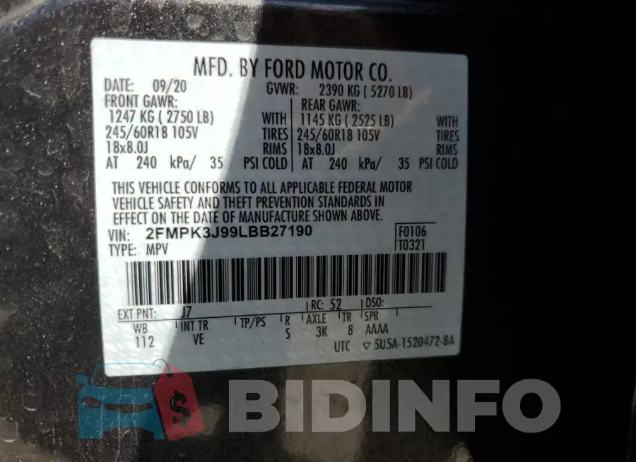 2FMPK3J99LBB27190 Photo# 13
