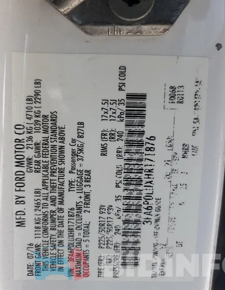3FA6P0LUXHR171876 Photo# 12