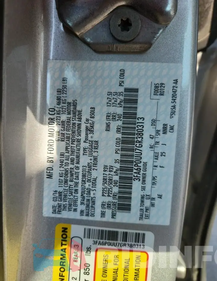 3FA6P0UU7GR380313 Photo# 12