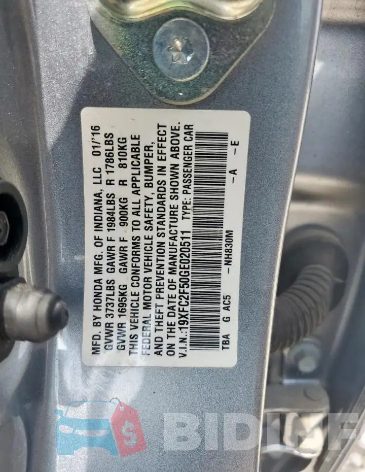 19XFC2F50GE020511 Photo# 12