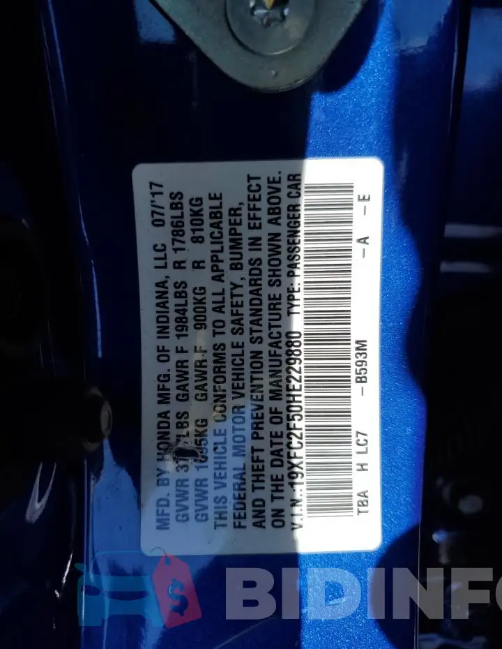 19XFC2F50HE229880 Photo# 12