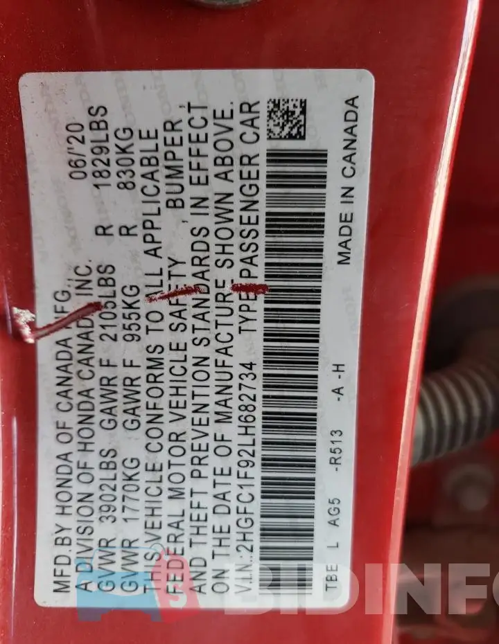 2HGFC1F92LH682734 Photo# 13