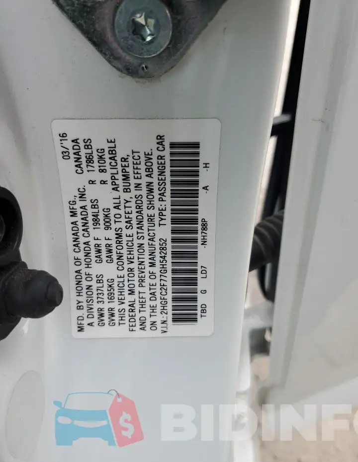 2HGFC2F77GH542852 Photo# 12