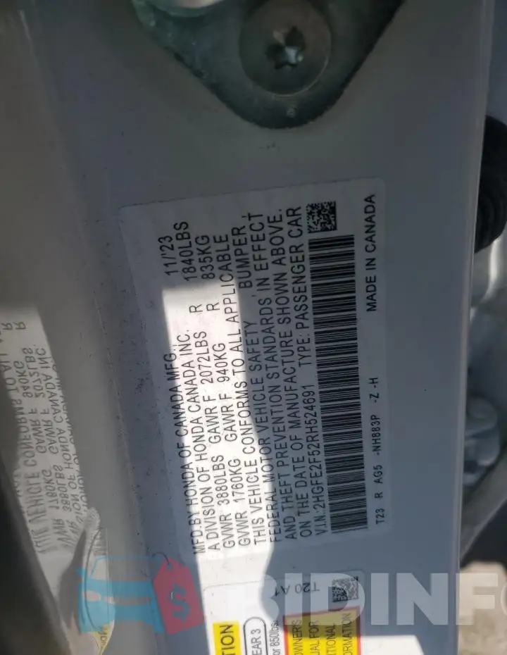2HGFE2F52RH524691 Photo# 12