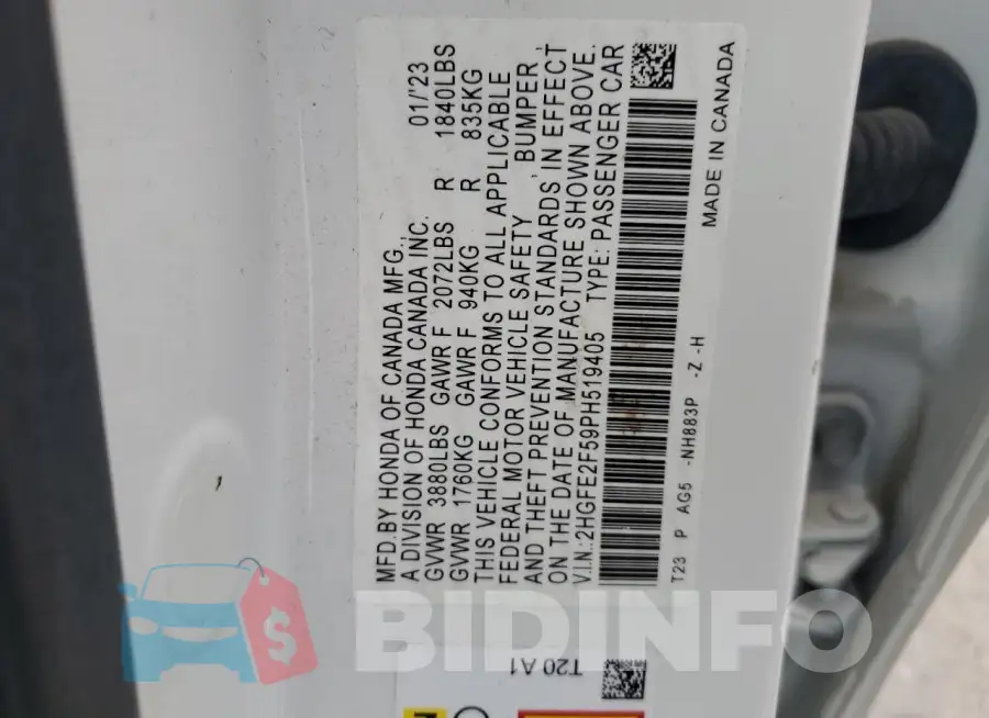 2HGFE2F59PH519405 Photo# 13