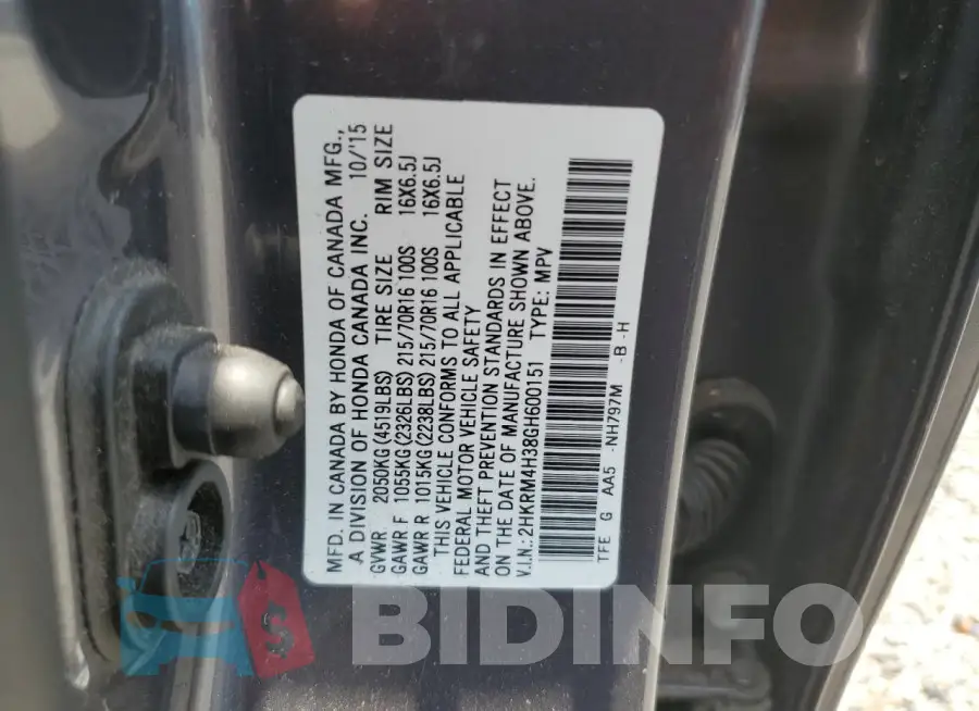 2HKRM4H38GH600151 Photo# 13