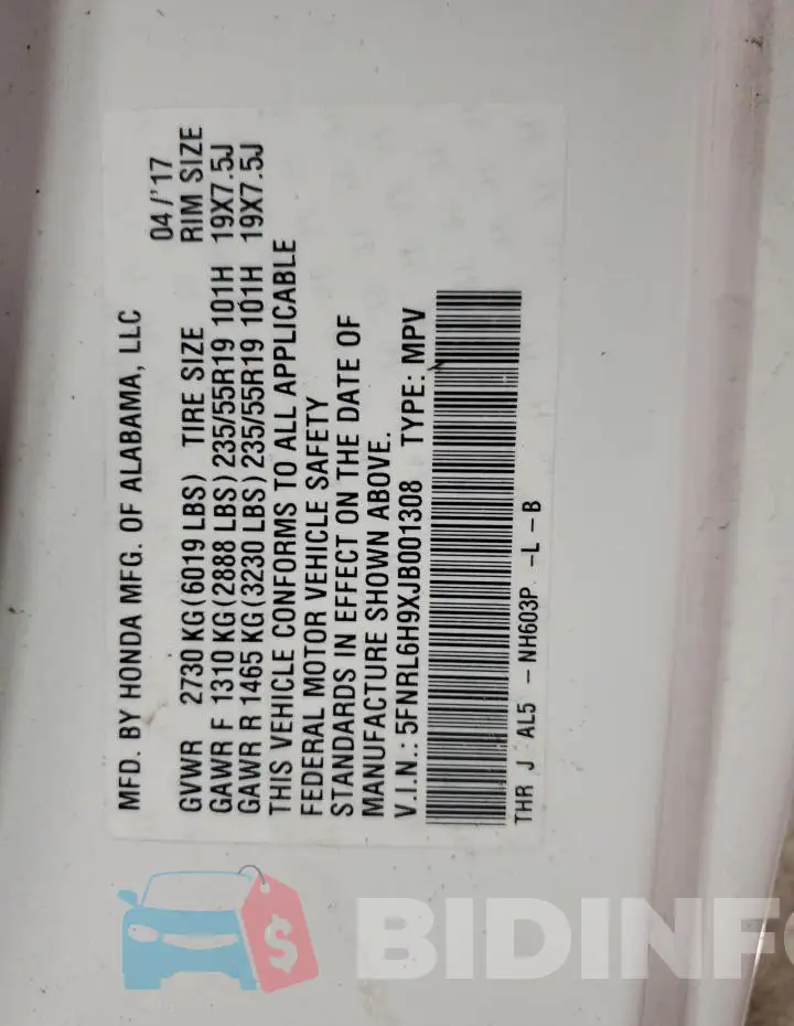 5FNRL6H9XJB001308 Photo# 13