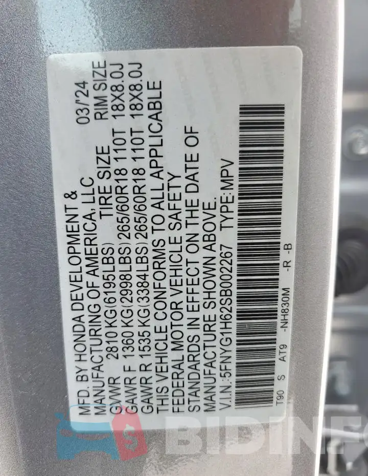 5FNYG1H62SB002267 Photo# 13