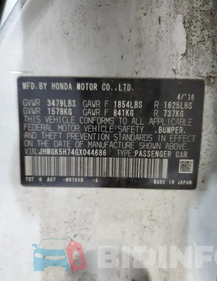 JHMGK5H74GX044686 Photo# 13