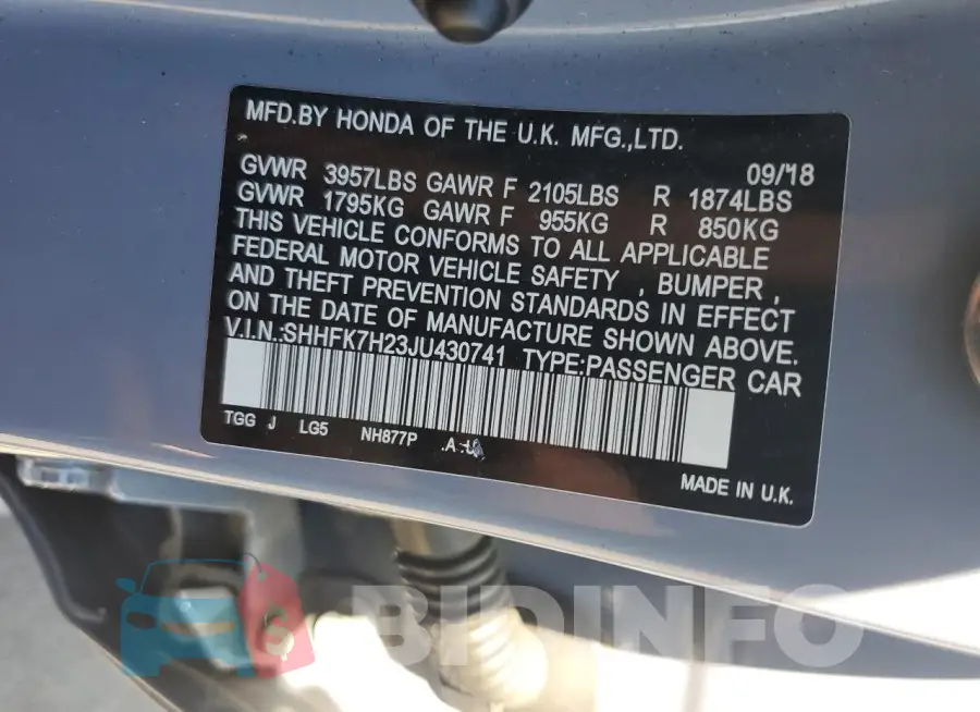 SHHFK7H23JU430741 Photo# 13