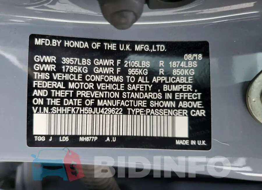 SHHFK7H59JU429622 Photo# 13