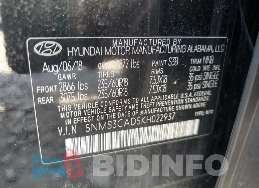 5NMS3CAD5KH022937 Photo# 13