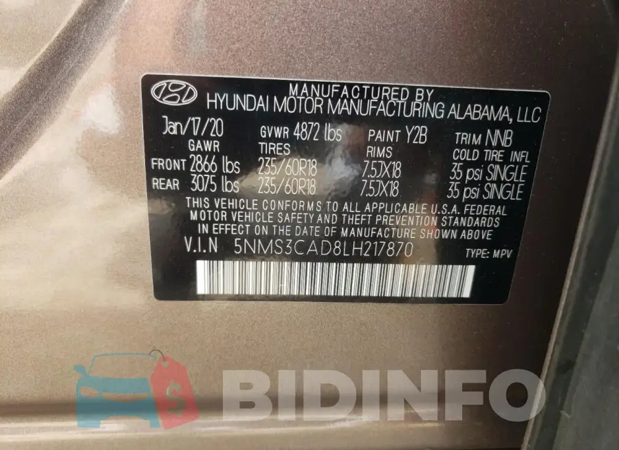 5NMS3CAD8LH217870 Photo# 14