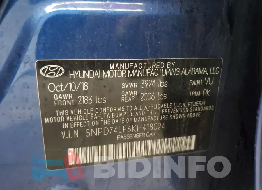 5NPD74LF6KH418024 Photo# 12