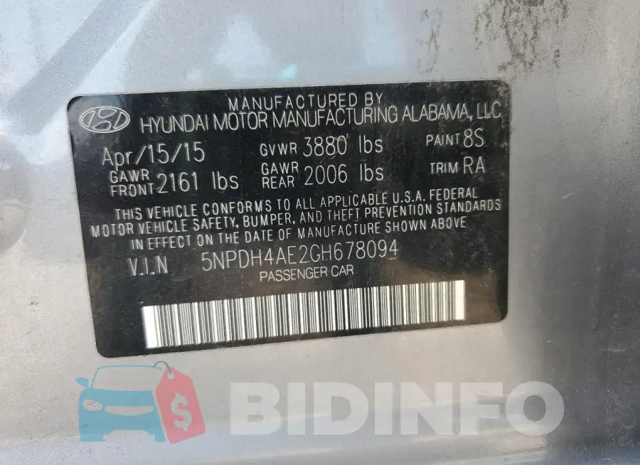 5NPDH4AE2GH678094 Photo# 12