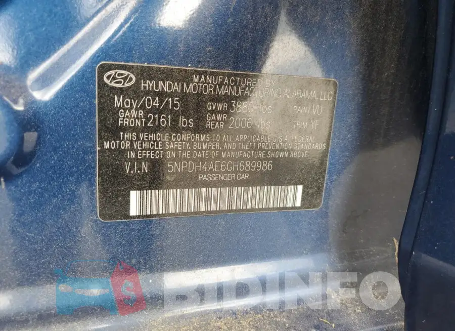 5NPDH4AE6GH689986 Photo# 12