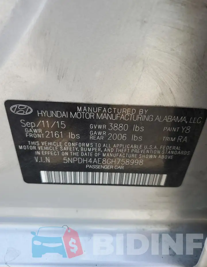 5NPDH4AE8GH758998 Photo# 12