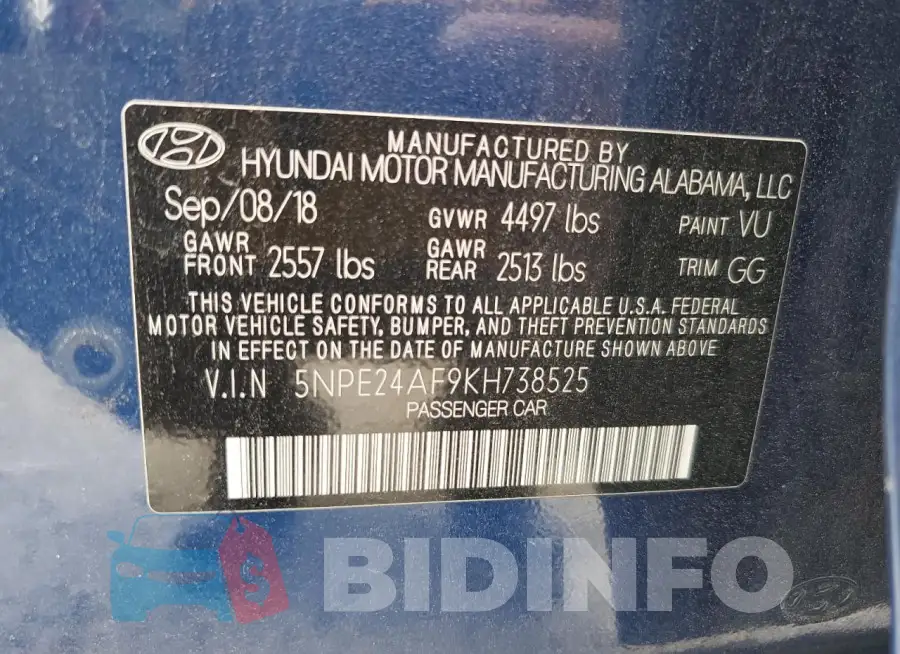 5NPE24AF9KH738525 Photo# 12