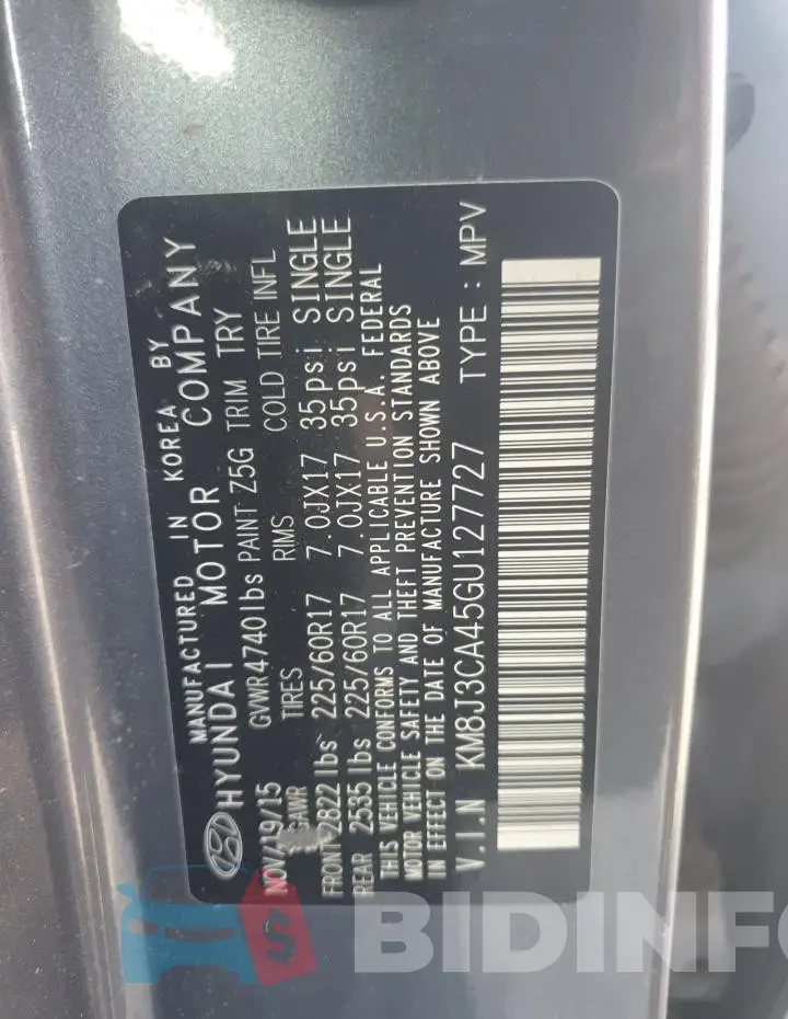 KM8J3CA45GU127727 Photo# 13