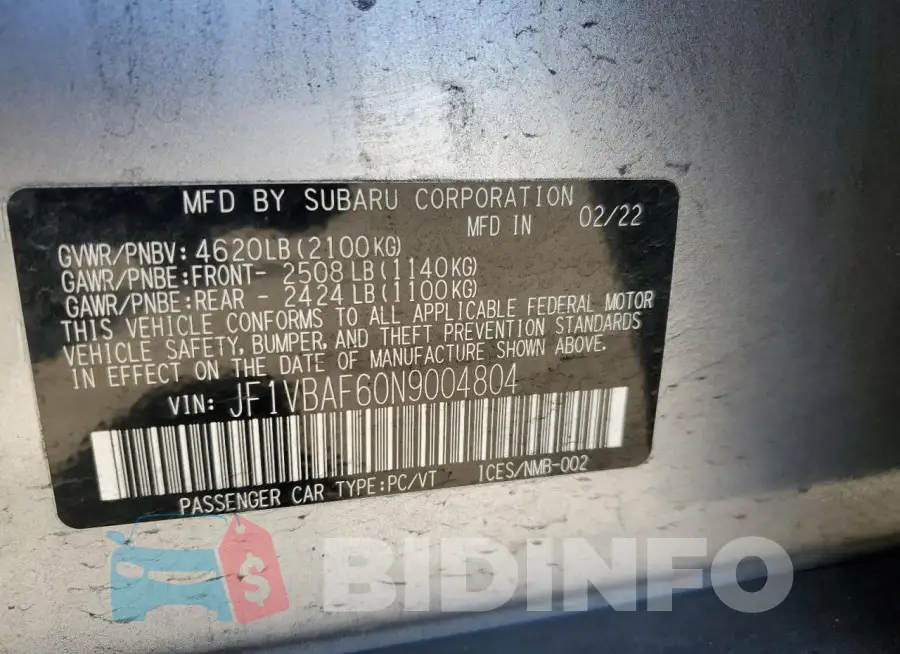 JF1VBAF60N9004804 Photo# 12