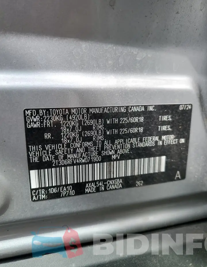2T3D6RFV4RW071900 Photo# 13