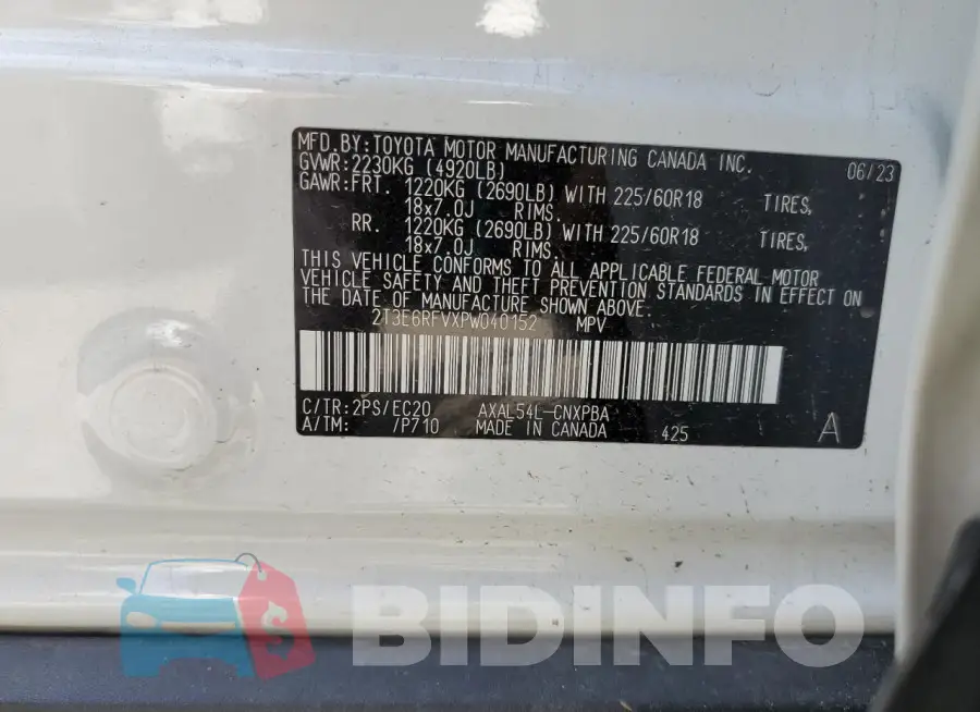 2T3E6RFVXPW040152 Photo# 13