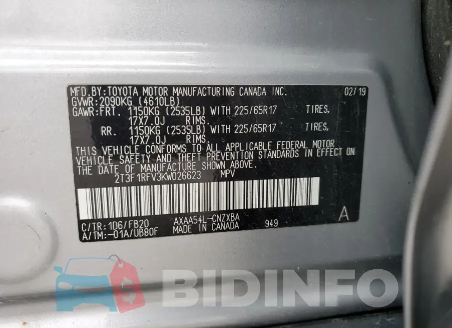 2T3F1RFV3KW026623 Photo# 13