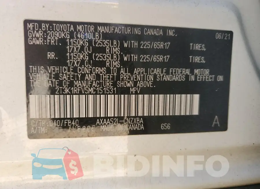 2T3K1RFV5MC151531 Photo# 14