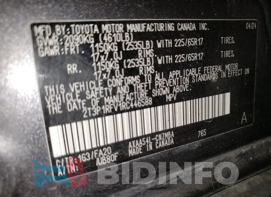 2T3P1RFV1RC446588 Photo# 13