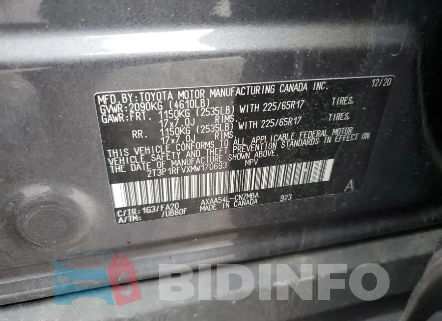 2T3P1RFVXMW170693 Photo# 13