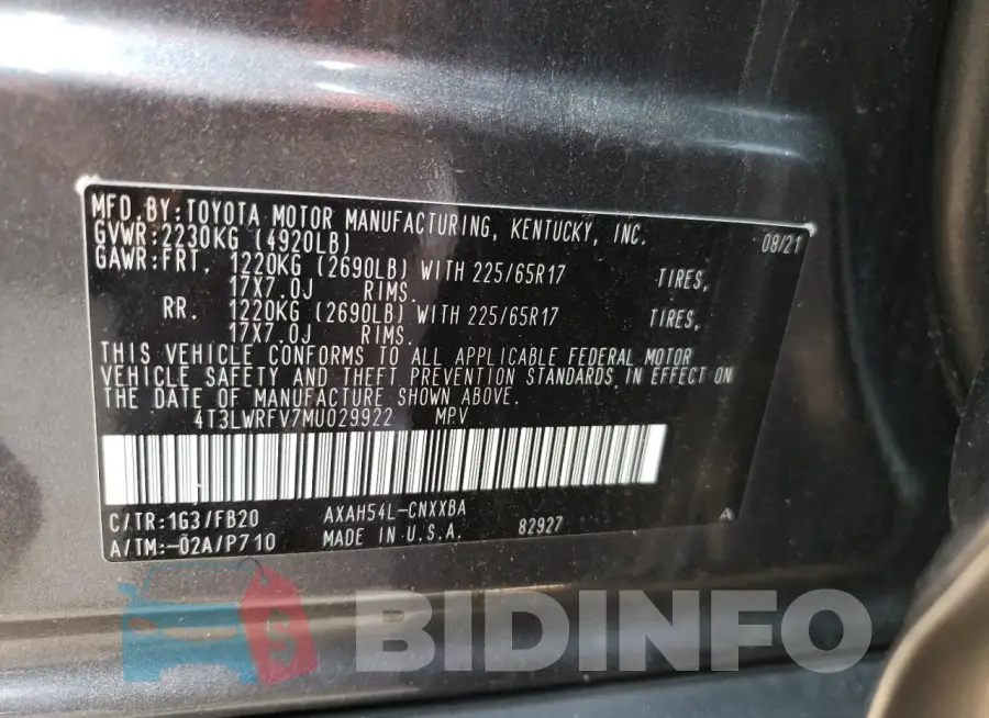 4T3LWRFV7MU029922 Photo# 12