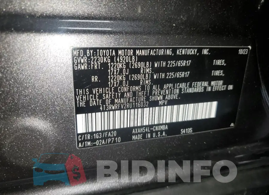 4T3RWRFV2RU116032 Photo# 13