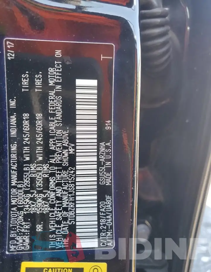 5TDBZRFH1JS815242 Photo# 12
