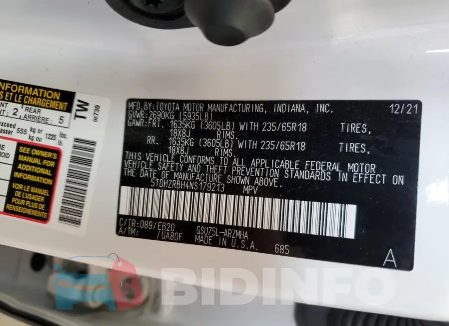 5TDHZRBH4NS179213 Photo# 13