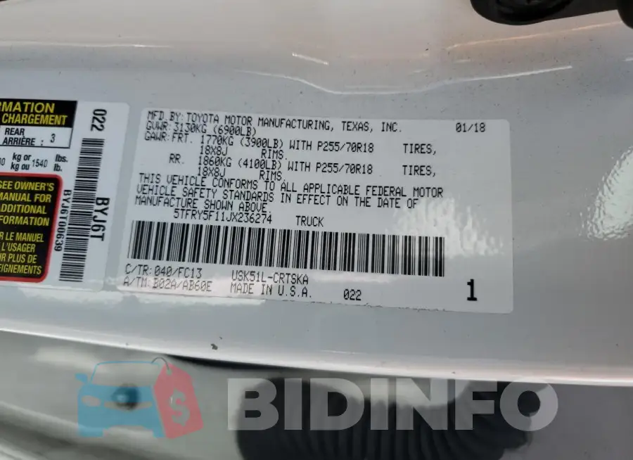 5TFRY5F11JX236274 Photo# 12