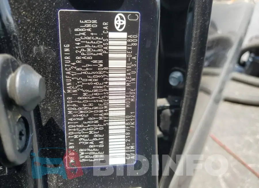 5YFB4MDE2SP243778 Photo# 12