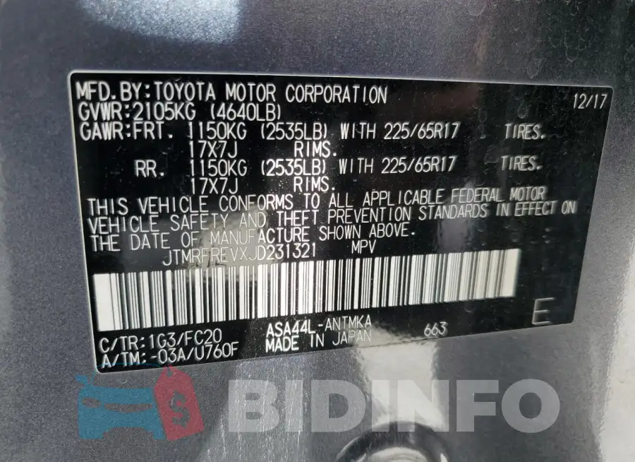 JTMRFREVXJD231321 Photo# 14