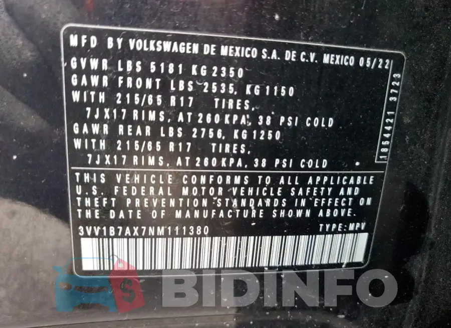 3VV1B7AX7NM111380 Photo# 13