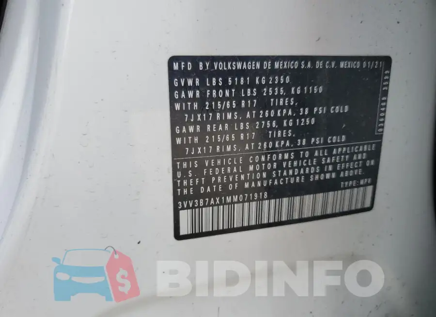 3VV3B7AX1MM071918 Photo# 13