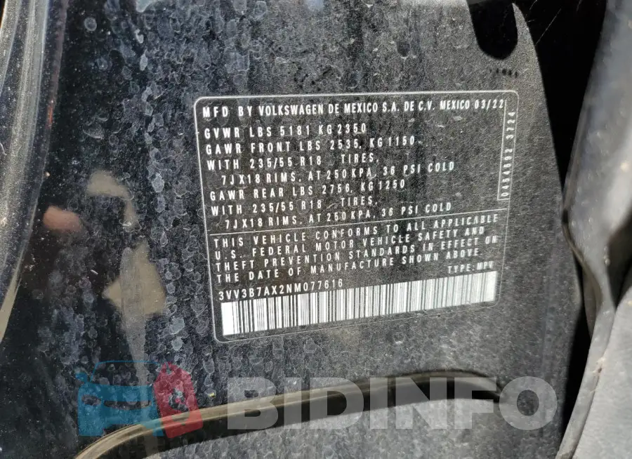 3VV3B7AX2NM077616 Photo# 13