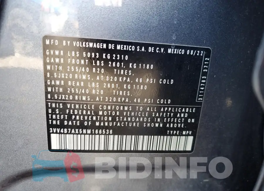 3VV4B7AX5NM166536 Photo# 12