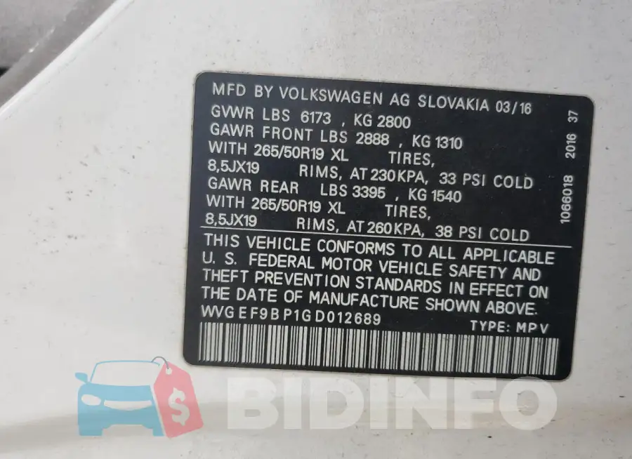 WVGEF9BP1GD012689 Photo# 12