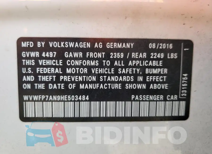 WVWFP7AN9HE503484 Photo# 12