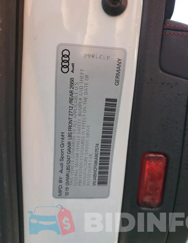 WUABWCF58KA907574 Photo# 12