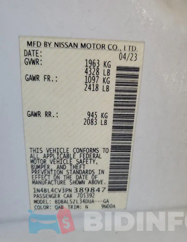 1N4BL4CV3PN389847 Photo# 12