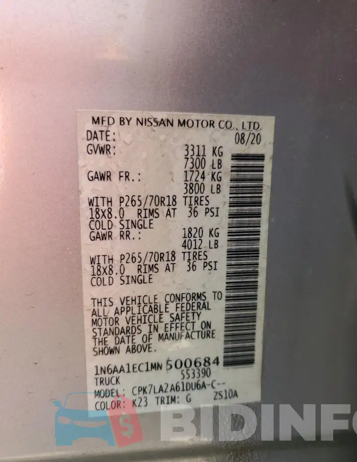 1N6AA1EC1MN500684 Photo# 12