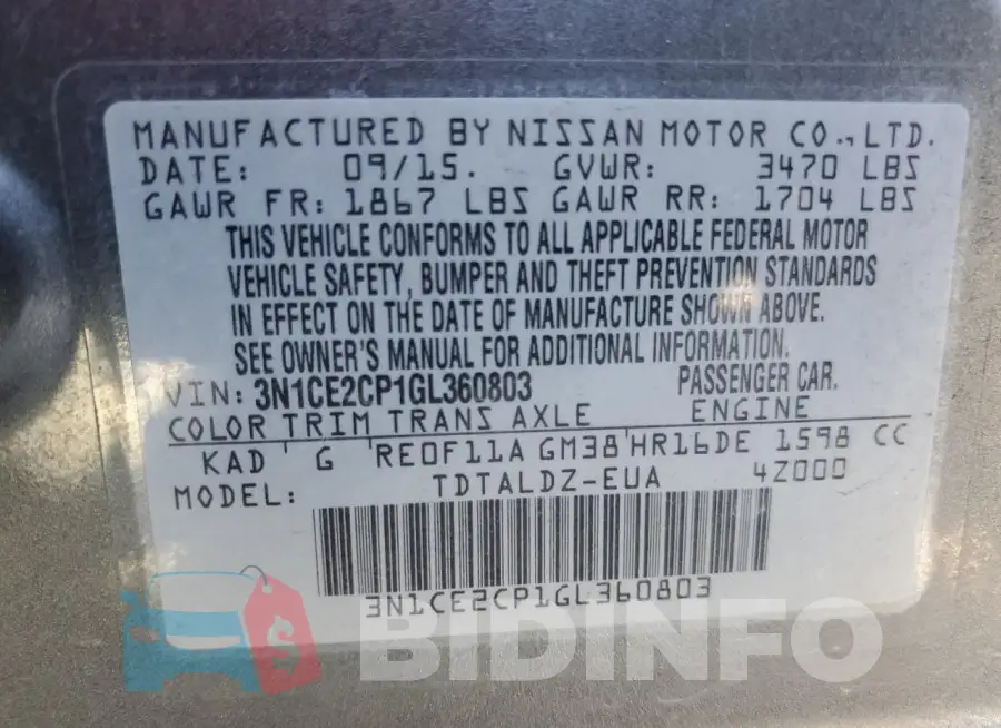 3N1CE2CP1GL360803 Photo# 13